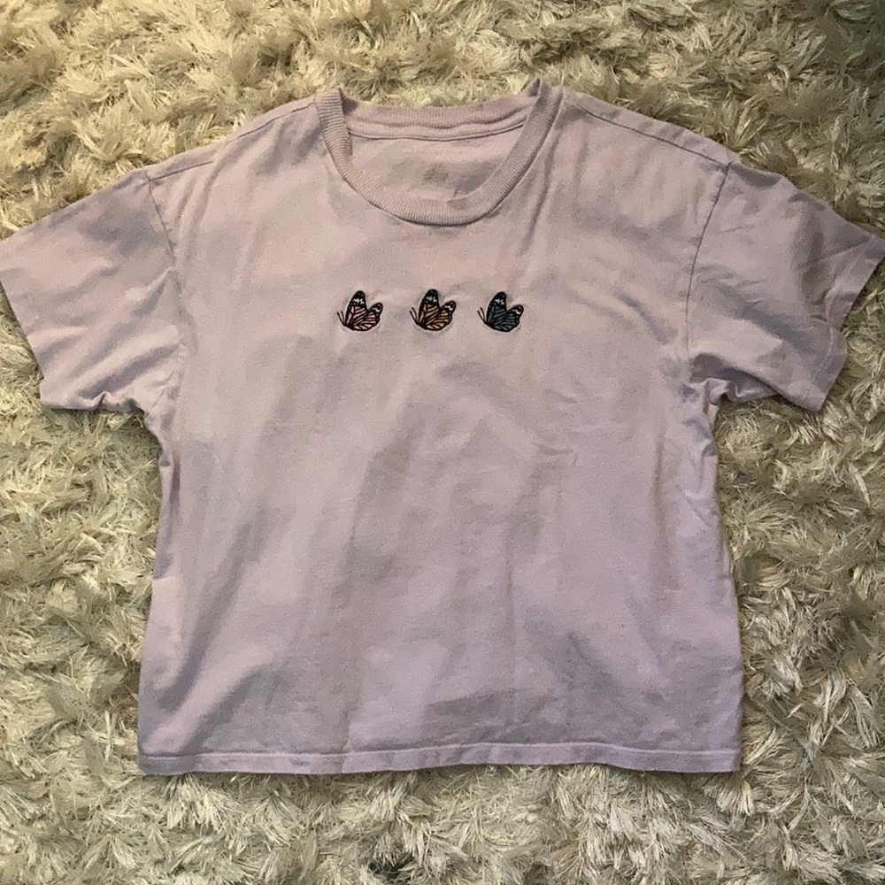 purple embroidered butterfly tee
